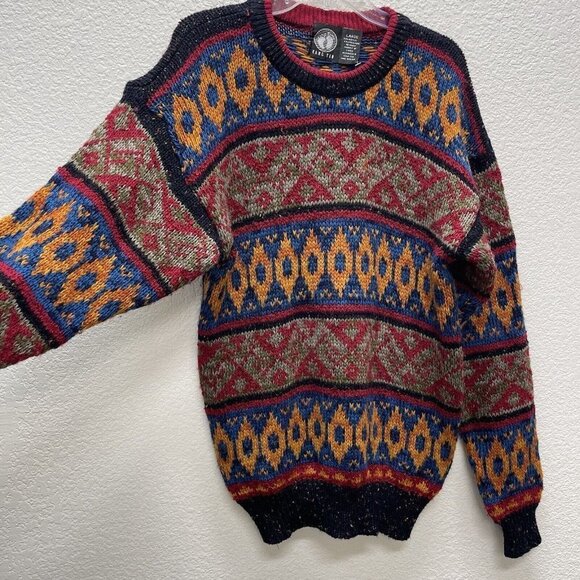 Hang Ten Sweater Men’s Large Geometric Native Cosby Grandpa Colorful Chunky Knit - Picture 4 of 6